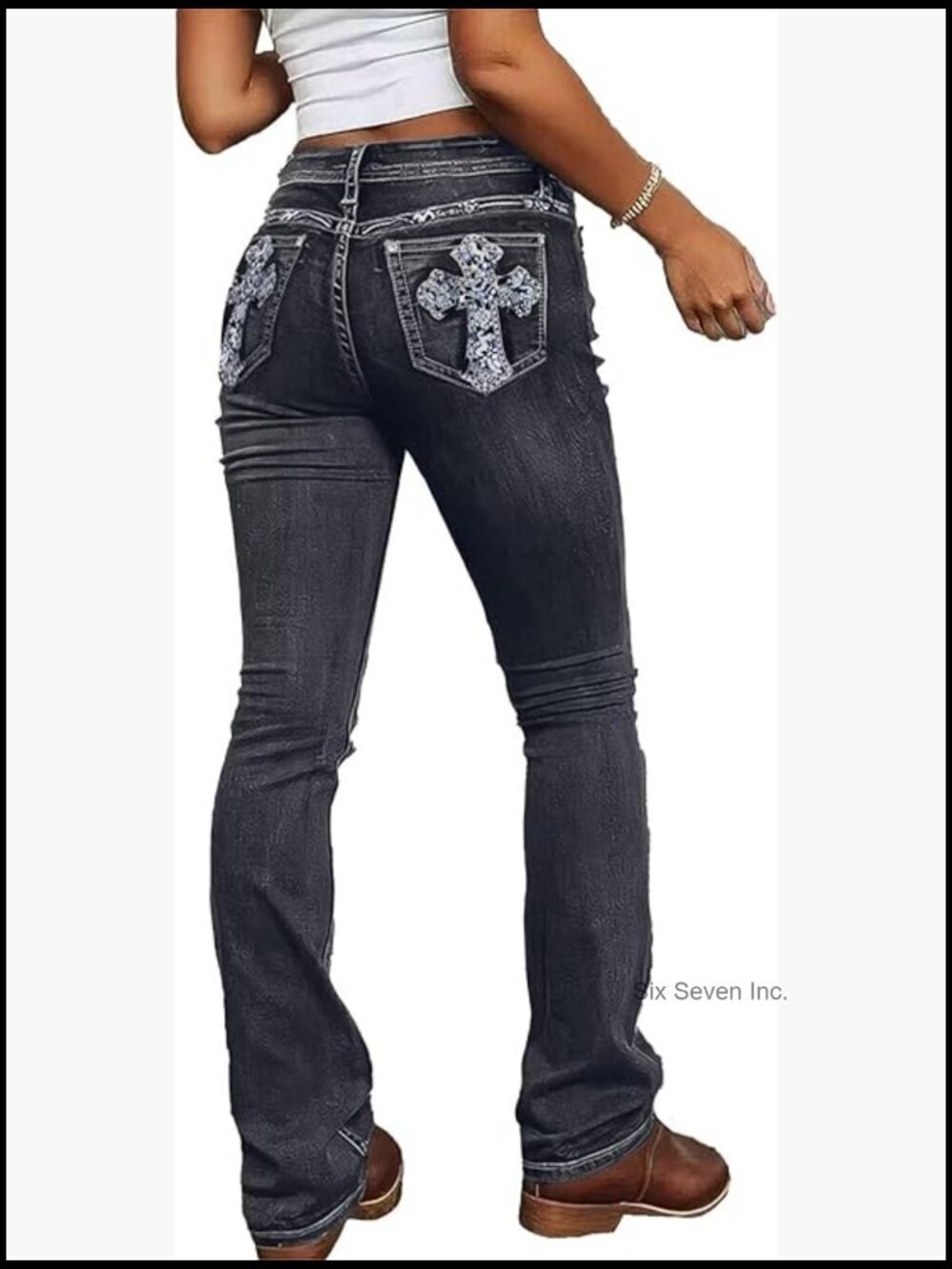 Embroidered Bootcut Jeans Mid Rise Stretchy Criss Cross Graphic Curvy Bell